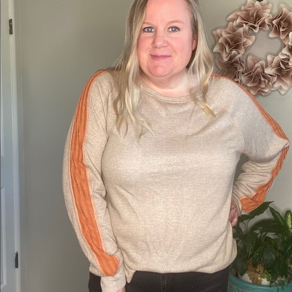 Taupe French Terry Top with Contrast Band